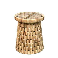 DRUM END TABLE WITH GLASS