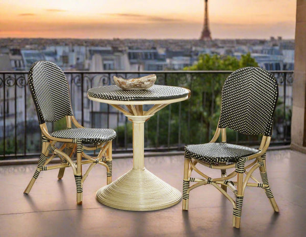 SET OF 2 - FRENCH BISTRO CHAIR - BLACK/BEIGE - Padma's Plantation