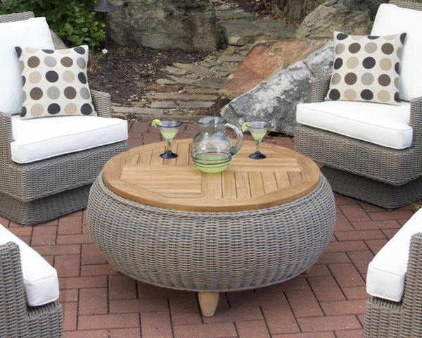 OUTDOOR PARADISE OTTOMAN WITH TEAK WOOD TOP - Padma's Plantation