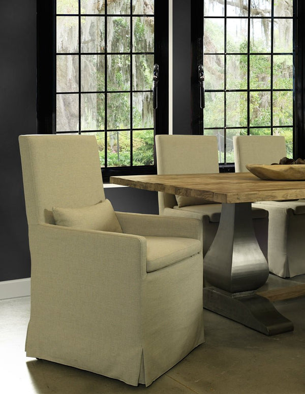 SANDSPUR BEACH ARM DINING CHAIR - WITH CASTERS - BRUSHED LINEN - Padma's Plantation