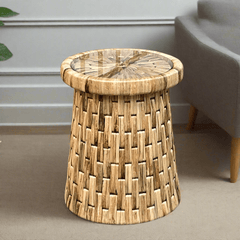 DRUM END TABLE WITH GLASS - Padma's Plantation