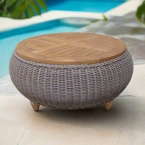 OUTDOOR PARADISE OTTOMAN WITH TEAK WOOD TOP - Padma's Plantation