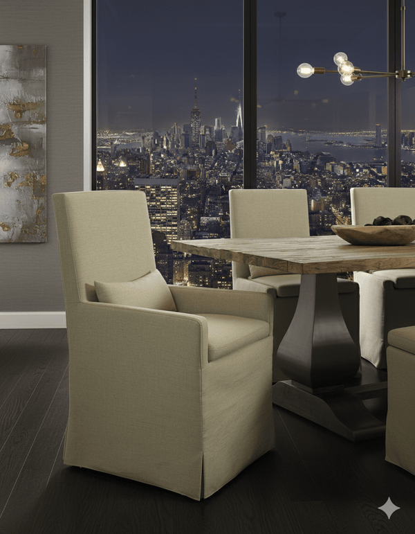 SANDSPUR BEACH ARM DINING CHAIR - WITH CASTERS - BRUSHED LINEN - Padma's Plantation