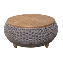OUTDOOR PARADISE OTTOMAN WITH TEAK WOOD TOP